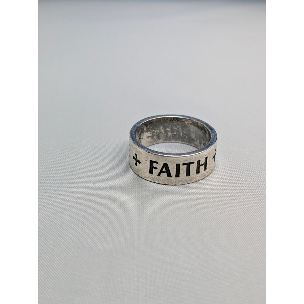 JAMES AVERY RETIRED STERLING SILVER FAITH HOPE LOVE WIDEBAND RING SIZE 6.5 - Picture 2 of 5